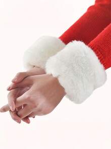 1 对人造毛皮短腕袖，优雅的单色毛绒腕袖，柔软的人造毛皮腕套，冬季腕袖温暖毛绒腕袖，人造毛皮短腕袖，模拟狐狸毛设计，优雅可爱的女士露指手臂保暖袖，适合日常穿着、派对、新年活动，搭配外套、毛衣、连衣裙 - 彩色 - 查看 5