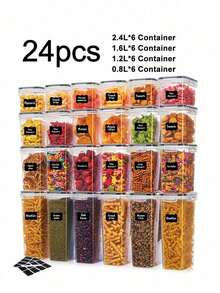 VOOVA 6/24/30-Pcs Sealed Food Storage Containers With LIDS For Cereal, Pasta, Flour And Candy Dishes, Candy Jars, Plastic Kitchen Storage Containers, Kitchen Accessories,Christmas Gifts,Christmas Stuff , - 黑與白 - 查看 12
