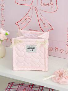 1pc Desktop Quilted Storage Basket With Bow, Desktop Debris Storage Basket For Desktop Organization And Storage, Lipstick Makeup Brush Skin Care Storage Basket, Tabletop Decoration, Cosmetic Storage Basket For Storing And Organizing Brushes And Skin Care Products, Headphone Lipstick Storage, Portable Picnic Basket, - Multicolor - View 5