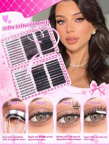 7pcs False Eyelashes Gift Set, D-Curl Lashes Of Different Lengths, Includes Glue/Remover/Brush/Tweezers. Super Thick Individual Lashes, Soft & Comfortable, Perfect Valentine's Gift, Suitable For DIY Home Use, Beginner-Friendly, Also For Professional Makeup Artists - 黑色 - 查看 10