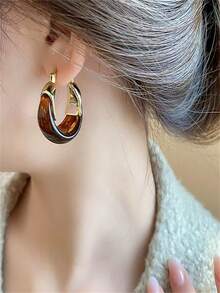 1 Paar Vintage Bernsteinfarbe Ohrringe, neue hochwertige Creolen, Retro-Stil Ohrringe für Frauen