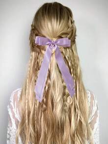 1/2/3/4/5/6 件女孩时尚双层蝴蝶结发夹，柔软长尾蝴蝶结发夹，复古金属发夹丝绸头带，优雅发饰，送给女孩的绝佳礼物 - 彩色 - 查看 30