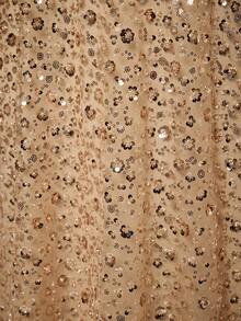 Mgiacy，新品上市，加大码舞会礼服，浪漫女士加大码正式礼服，金色亮片长袖蝴蝶结袖口圆领喇叭下摆长款礼服，适合晚宴派对。