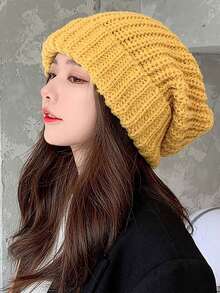 Classic Autumn/Winter Checkerboard Knit Beanie Hat For Women, Korean Fashion Chic, Suitable For Large Head Circumference, Warm Knitted Cap, Versatile Christmas Accessory
