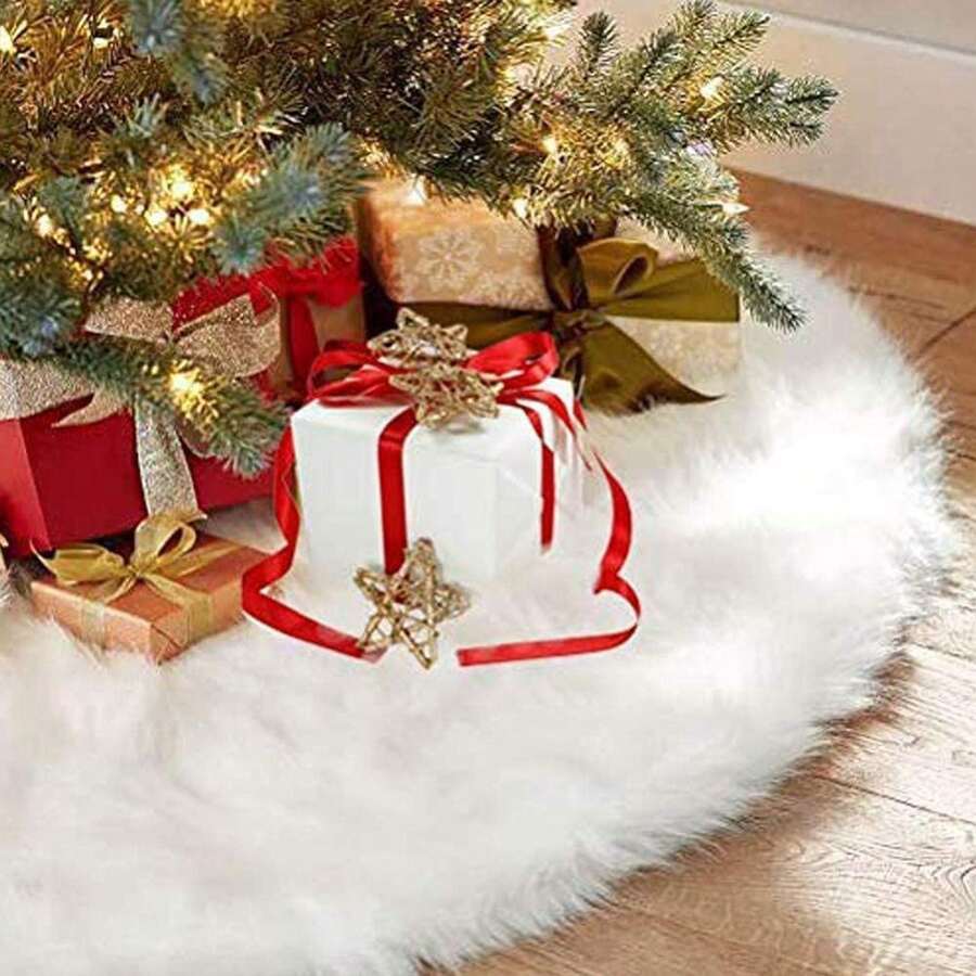 1pc/15pcs White Plush Christmas Tree Skirt, Christmas Tree Decoration, 30*30cm/90*90cm/120*120cm/150*150cm Christmas Party Decoration Carpet, Christmas Home Decor Christmas Decorations Home Christmas Gifts Christmas Decor - White - View 1