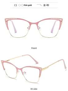 时尚新款金属镂空框防蓝光变色眼镜，高端眼镜架，欧美平顶眼镜。女士防蓝光猫眼架，欧美猫眼架，不锈钢蝴蝶框近视眼镜。 - 亮黑框 - 查看 3