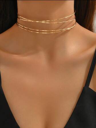 1pc Fashionable Minimalist Wavy Metal Choker Necklace For Women, Charming Jewelry For Dates, Gatherings, Parties, Back To School, Thanksgiving