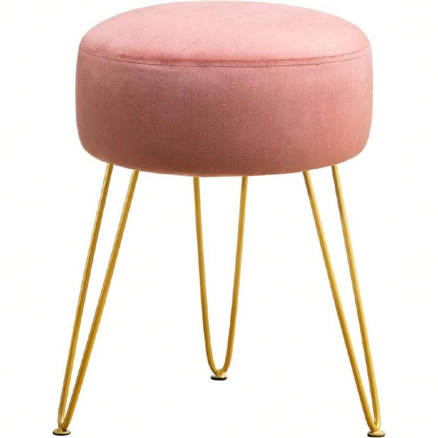 Vanity Stool, Pink Vanity Stools For  Room, Round Ottoman Foot Stool, Velvet Footrest Vanity Chair For Bathroom Vanity, Bedroom, Living Room, Entryway, Offices,23566354 - Hot Pink - View 1
