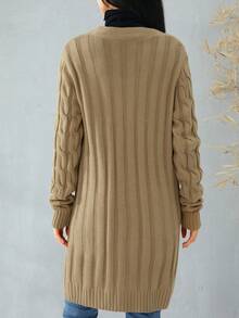 Female Cardigan, Solid Color Long Sleeve Sweater Knitted Coat With Pockets For Spring Fall, S/M/L - 卡其色 - 查看 3