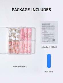 24pcs/Set Medium Square Shiny Colored French Manicure Nail Stickers, Containing Glter, Full Coverage Acrylic False Nails, Inclus 1pc Jelly Gel And 1pc Nail File, Suable For Women And S For Daily Work, Study And Garings - Nhiều màu 4 - Xem 3