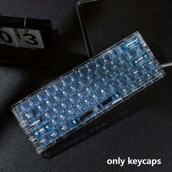 128 Keys Light Blue Transparent Dual-Color Injection Molded PC Keycap Set, Compatible With 61/64/75/87/98/104 Key Layouts