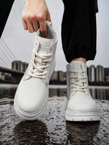 Botas de tobillo de moda para hombres, botas, zapatos casuales con suela gruesa para trabajo al aire libre, estilo británico - Blanco - Ver 9