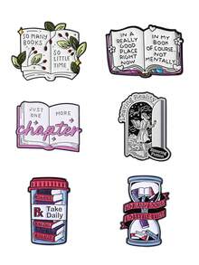 6 件卡通书形别针，适合送给读者的小礼物，衣服和包包装饰胸针，适合男女日常佩戴 - 書 - 查看 15