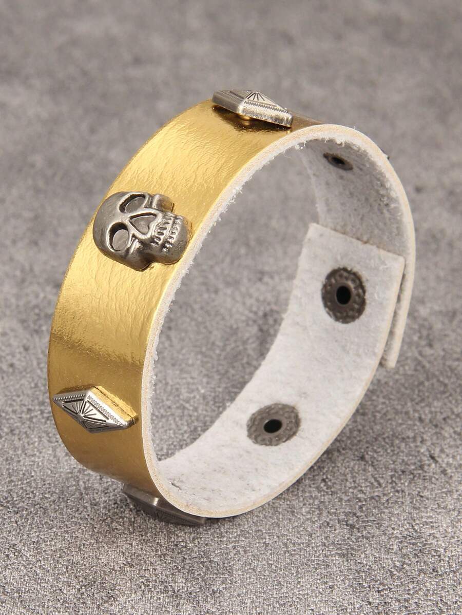 1 pieza Brazalete vintage estilo punk rock con calavera, brazalete de PU personalizado unisex para moda y actuaciones, regalo de Halloween, accesorio diario