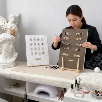 1pc Vintage Texture Fake Nails Art Style Display Board Nail Art Product Photography Props Background Board Desktop Nail Sample Style Showing Shelf For Salon Color Card Nail Display Stand