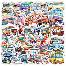 50 piezas Paquete de pegatinas de camión de dibujos animados de acuarela, pegatinas decorativas para embalaje, bolsos, botellas de agua, portátiles, patinetas, equipaje - Multicolor - Ver 3