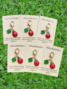 8pcs Lucky Ladybug & Four-Leaf Clover Keychain Decoration Set - Comes With Card - Brings Good Luck To Family And Friends - Perfect Gift For Birthday, Party, Graduation, Christmas, Thanksgiving, New Year