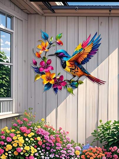 1pc Hummingbird & Floral Metal Wall Decor, Metal Sign, Wall Art, Suitable For Home, Garden, Room, Wall, Outdoor, Farmhouse, Farm, Garden, Porch, Living Room, Bedroom, Dining Room, Wall Hanging, Halloween/Thanksgiving/Christmas Decor, Ideal Gift, Bird Decoration