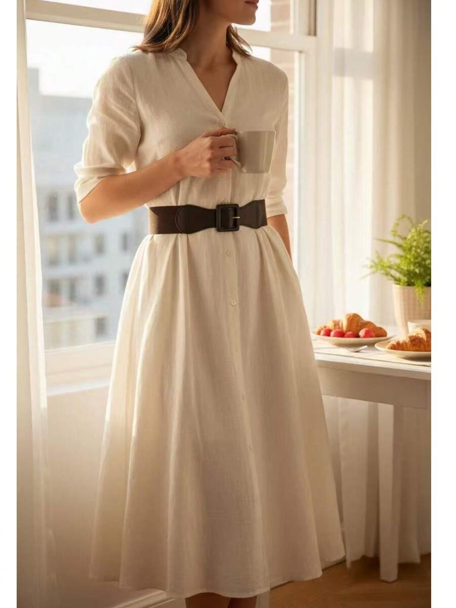 Women's Wide Elastic Belt With Buckle To Cinch Dress Waist - 咖啡 - 查看 1