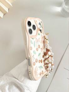 奶油色纹理波浪边亮面樱桃彩绘防摔手机壳保护套，配手工串珠手链，兼容 17 Pro/17 Air/17/17 Pro Max/16/11/16 Pro/16 Plus/16 Pro Max/16 e/15 Pro Max/13/14/12/XS/XR/7G/8P，兼容Galaxy S25/S25 Plus/S25 Ultra/A16/A36/A26/小米11/12 Pro/12/12 X/13 Pro/14 Pro/15 Pro，兼容Redmi 10/9/Note9/12c/Note11 Pro/Note8 Pro，国际版，非国内版 - 彩色 - 查看 5