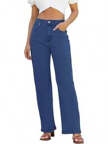 Jeans High Waisted Straight Leg Loose Jeanshalloween - Navy Blue-1 - View 12