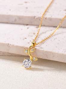 1pc S925 Sterling Silver Circular Zirconia Stone Flower Design Fashionable & Elegant Bridal Necklace, Suitable For Weddings, Dates, Daily Wear, Small Gatherings, Birthdays, Anniversaries, Valentine's Day Gifts - Gold - View 3