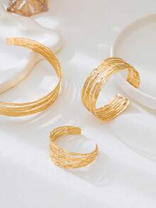 1 Bộ 2 chiếc vòng tay hở rỗng hình học và vòng tay cánh tay, phong cách cổ điển phóng đại, Châu Âu và Mỹ - Vàng - Xem 6