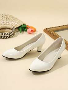 Elegant Women's Glossy White Mary Jane Pumps - Stiletto, Round Toe, Pointed Toe, Slip-On, Perfect For All Seasons, Casual Or Formal | Rubber Sole For Stability, Local Warehouse - trắng - Xem 5