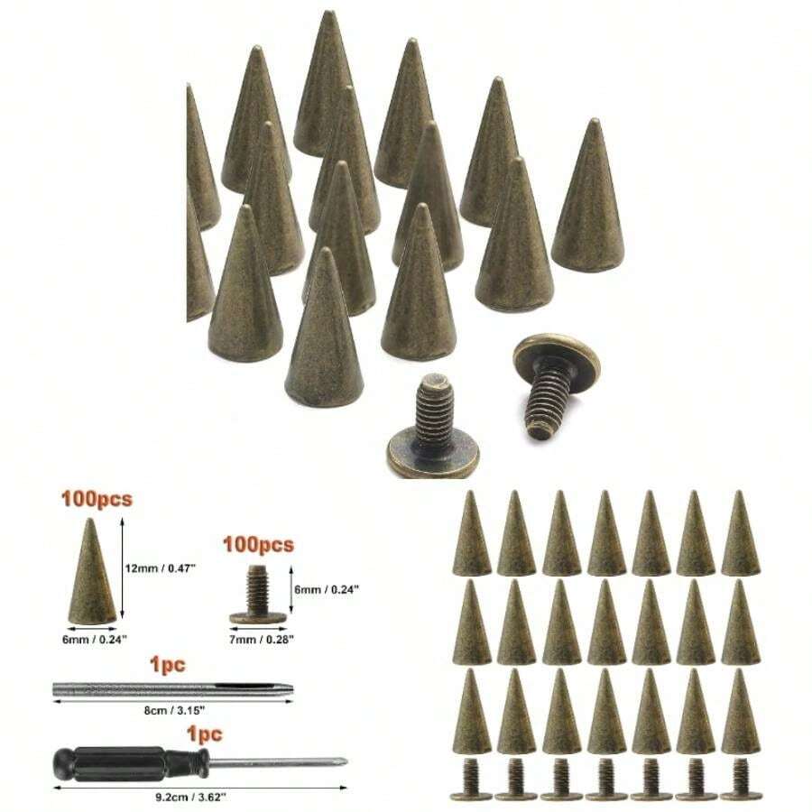Sets Spikes And Studs 12MM Spikes Clothing Metal Studs Rivets Leather Punk Spikes Rivets Screw Back Studs And Spikes Clothing Shoes Belts Bags Hats 1532 Inch Bronze - Bronze - View 1