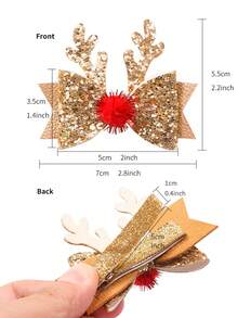 2 件闪亮圣诞鹿角蝴蝶结可爱女婴发夹，适合日常和节日装扮 - 彩色 - 查看 6