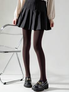 1 Pair Women's Chocolate Brown Fleece Tights, Elastic Slim Fit Soft Fleece Stirrup Tights For Spring & Autumn, Cozy - Chocolate Brown - View 2