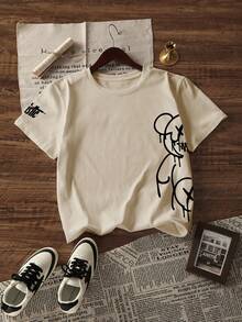 K-GLORY 男士休闲百搭简约印花短袖T恤 - 杏色 - 查看 5