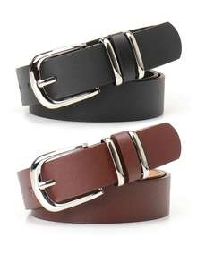 女士简约时尚百搭腰带，经典款，可搭配牛仔裤、连衣裙，金属扣设计，纯色优雅腰部配饰，日常通勤腰部装饰 - 時尚皮帶 - 查看 1