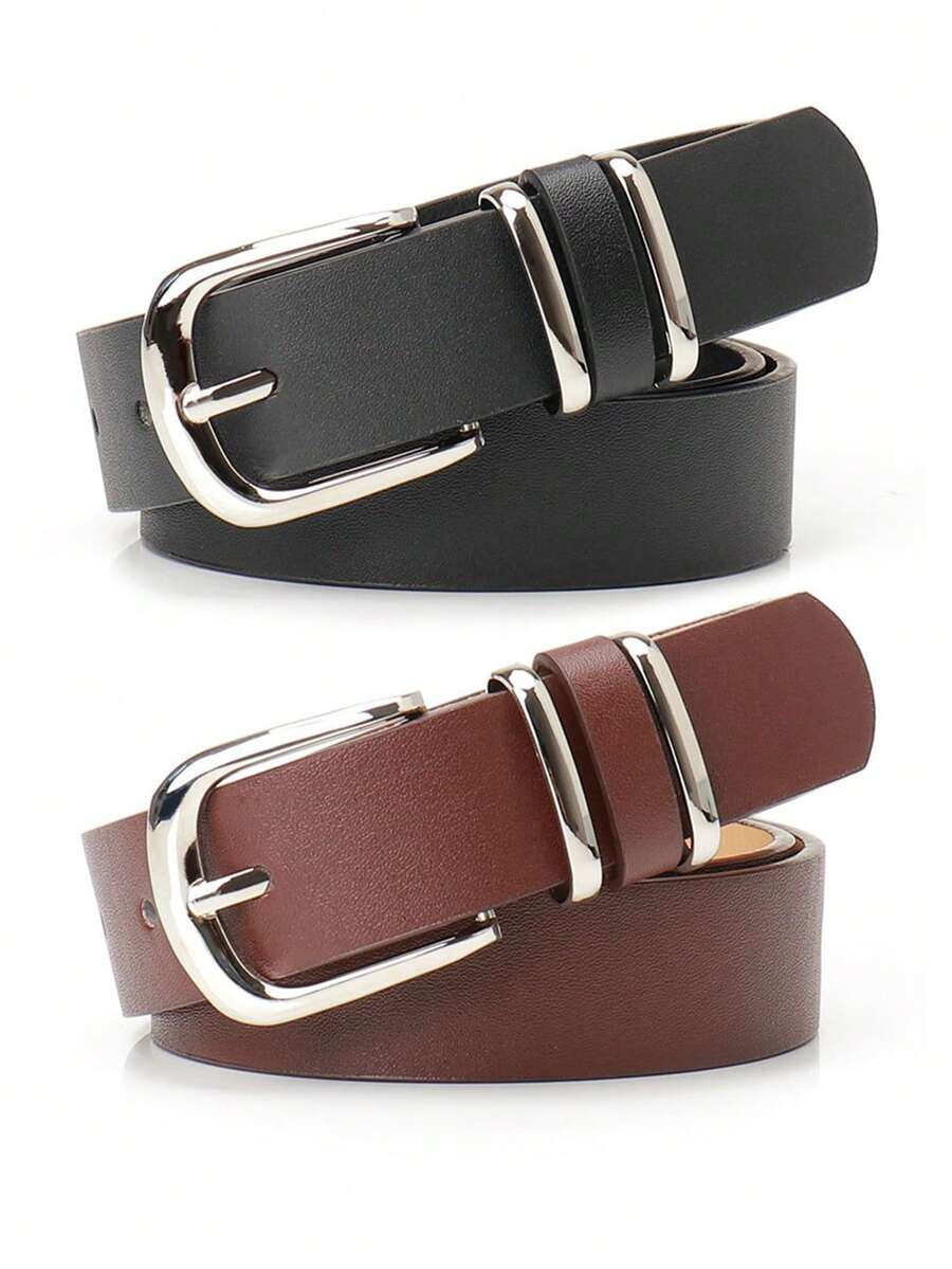 女士简约时尚百搭腰带，经典款，可搭配牛仔裤、连衣裙，金属扣设计，纯色优雅腰部配饰，日常通勤腰部装饰 - 時尚皮帶 - 查看 1