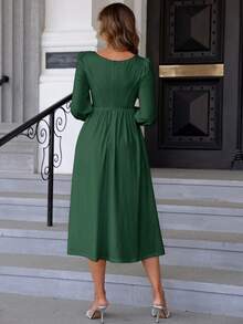 Joyfunear Maternity Fashion Square Neck Long Sleeve Waist Cinched A-Line Dress