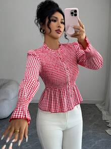 Women's Dual-Tone Plaid Woven Fabric Oversized Shirt, Vintage Style, Suitable For Everyday Wear, Autumn/Winter