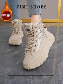 1 Pair High Quality Women's Winter Multifunctional Fashion Casual Thermal Lined Thick Sole High-Top Snow Boots, Outdoor Sports Casual Shoes For Daily Wear
