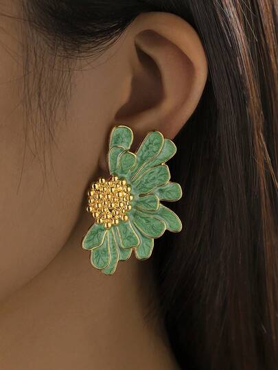 2Pcs/Set Hand-Painted Enamel Oil-Drip Gold Earrings, Suitable For Daily Wear, Birthday, Mother's Day, Surprise Gift For Girlfriend Or Daughter