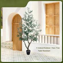Newly Artificial Olive Tree Fake Plants Indoor Outdoor UV Resistant Faux Olive Tree In Black Pot 6ft 7ft Faux Silk Tree For Modern Home Decor Living Room Office Patio Balcony - 綠色 - 查看 6