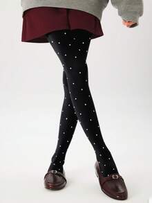 大码女式秋季黑色波点弹力紧身裤，时尚防起球，高腰设计，适合日常休闲穿着，秋季百搭，舒适保暖。 - 黑色 - 查看 2