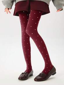 سراويل ليجنز نسائية لون بوردو نقاط كبيرة، ناعمة وعالية المرونة - عصرية، مقاومة للتكتل، تحكم في البطن، مانعة للانزلاق، مناسبة للارتداء اليومي العادي، خريف
