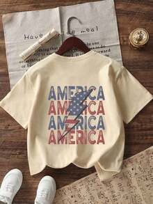 Tween 女童休闲趣味印花圆领短袖 T 恤，夏季上衣 - 杏色 - 查看 2