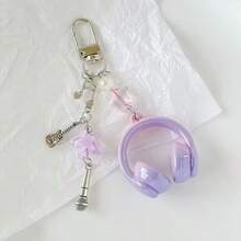 1pc New Music Headphone Keychain, Unisex, Creative Mini Guitar Note Heart Decor Accessory, Phone Strap, Backpack Hanging Ornament, Music Lover Gift Christmas Bag Charms Car Accessories Teacher Friend Sister Gift Ideas