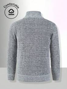 Men's Sports Cardigan Knit Sweater, Casual Fashion Minimalist, Zipper Design, Small Stand Collar, Thickened Style, Autumn/Winter - Blue - View 4