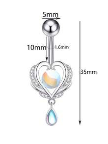 1pc Personalized Heart & Moon Cubic Zirconia Inlaid Navel Ring, 14G Iridescent Aurora Decor Belly Button Piercing Suitable For Daily Wear