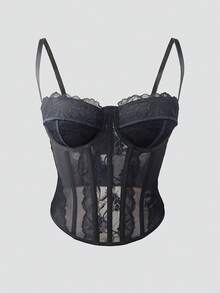 性感蕾丝网纱露背连体衣，女士无肩带夏季塑身衣