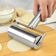 Stainless Steel Double-Roller Dough Rolling Pin – Professional Pastry & Pizza Maker Tool With Non-Slip Handles (6"/10" Dual-Size, Dishwasher ) - Silver(1pc) - View 1