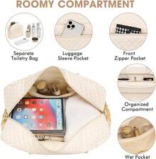 Large Women Travel Duffle Bag - Carry On Overnight Bag Weekend Travel Duffel Tote Bag Yoga Gym Bag With Wet Pocket Toiletry Weekender Overnight Bag For Travel Business Trips Sport , Personal Item Travel Bag With Shoes Compartment, Weekender Bag With Wet Pocket & USB Charging Port - Beige - View 6