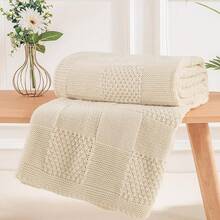 Knit Throw Blanket,Classical Checkered Blanket For Couch,Cozy Warm Knitted Throw Blanket For Bed Sofa Living Room, Decorative Stretched Throw, Lightweigh,50"X 60"Oatmeal - Cream White - View 12