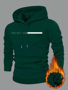 Men's Casual Versatile Fashion Printed Fleece Hoodie Sweatshirt, Autumn/Winter, Long Sleeve Top - Green - View 4